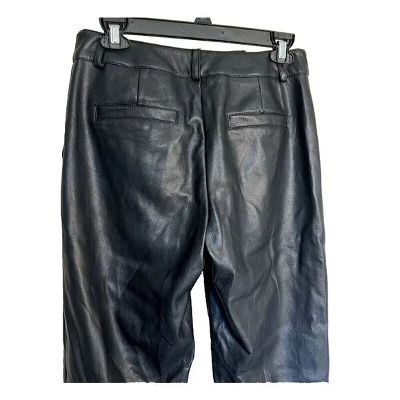 7 For all Mankind M Black Coated Faux Leather Wide Cropped Front Seam Pants Leg - Picture 6 of 7